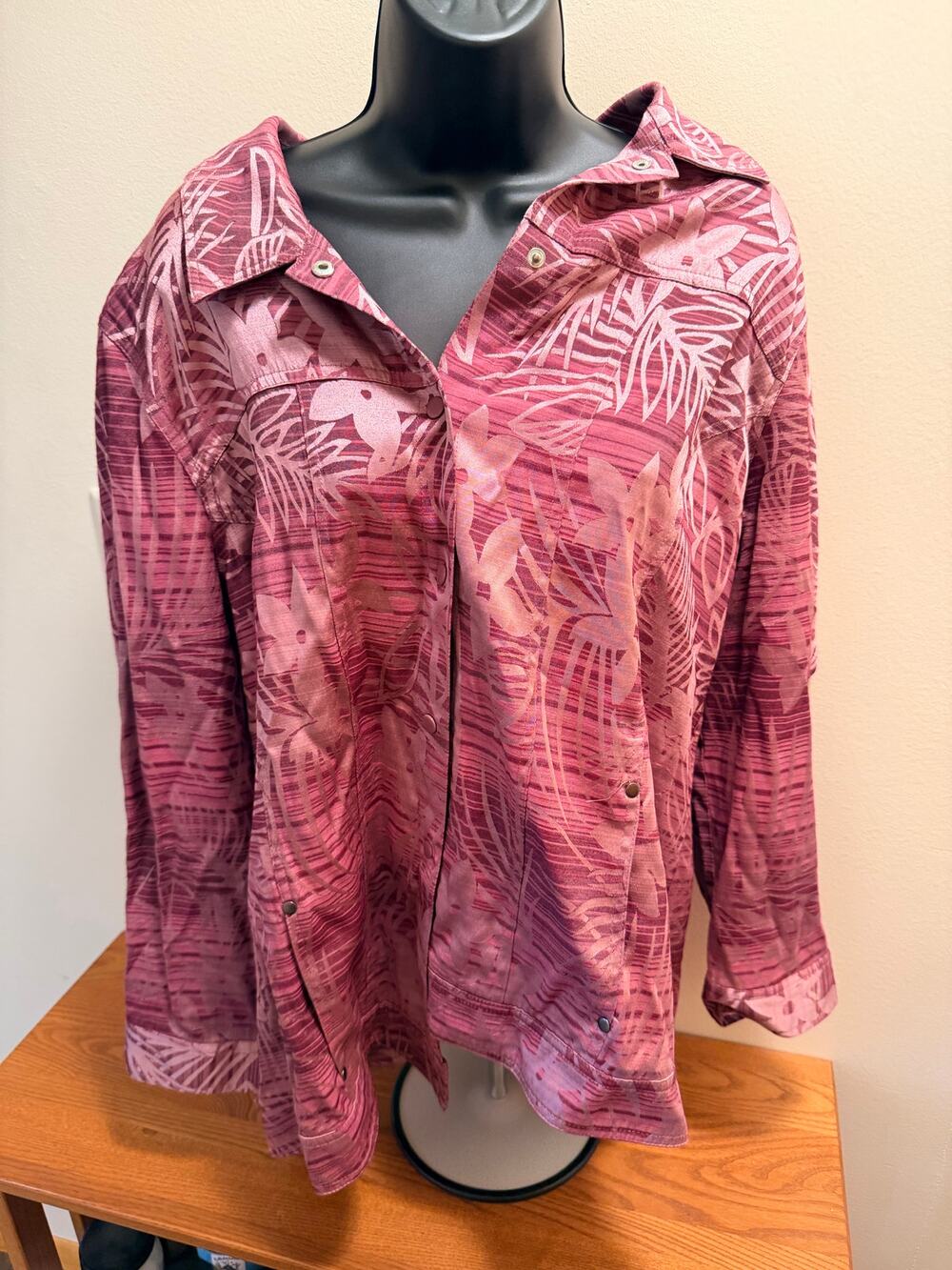 CJ Banks Snap Front Shacket - Mauve Floral Print
